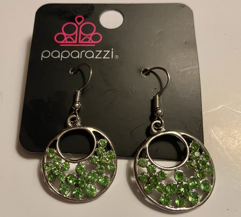 Silver and Crystal Earrings - Green