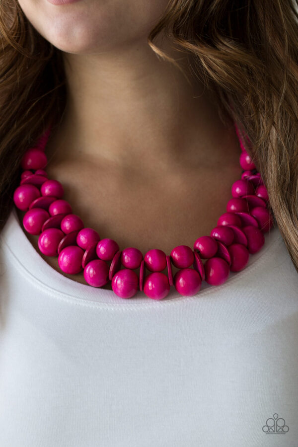 Caribbean Covergirl Wooden Necklace - Pink