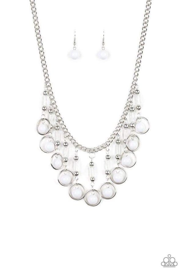 Silver Necklace Set - White